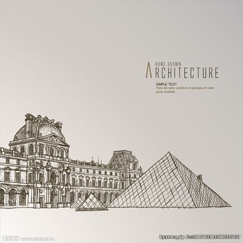 手绘法国卢浮宫插图图片