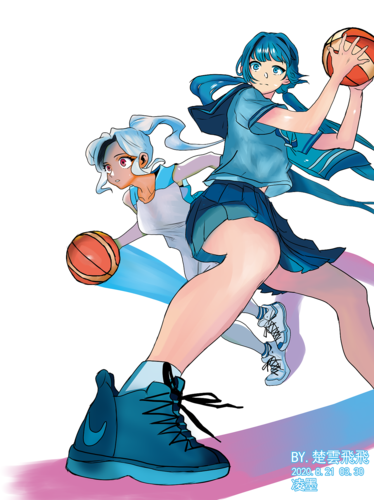 打篮球的女生|插画|创作习作|楚云飞飞 - 原创作品