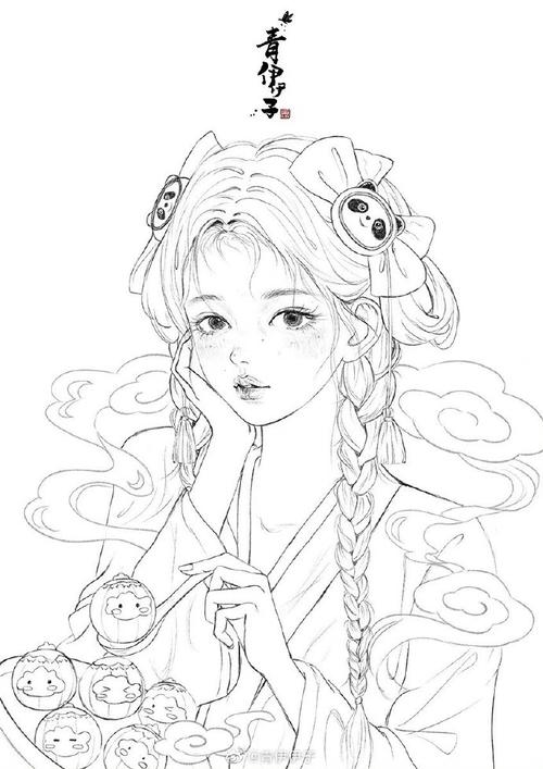 古风人物插画,古风人物头像线稿速写系列,美极了.