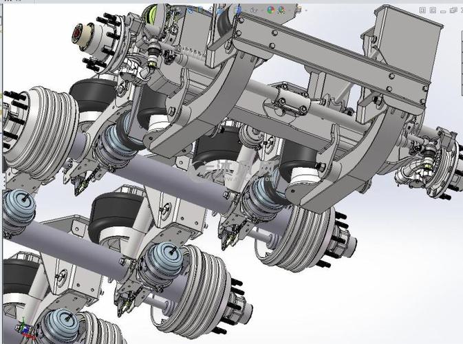 重型卡车车轴后16轮货车后桥支撑系统模型