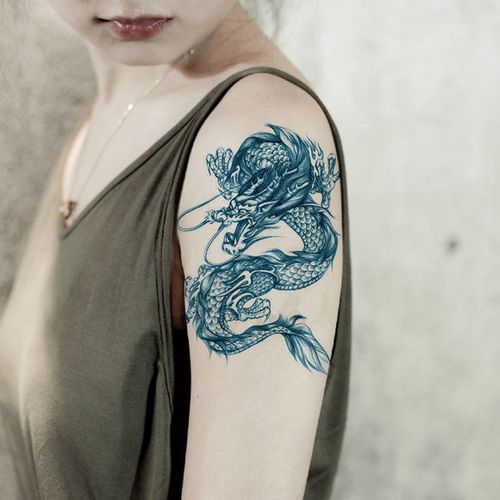 手臂图腾龙男女款防水持久纹身贴小腿花臂胸前贴纸