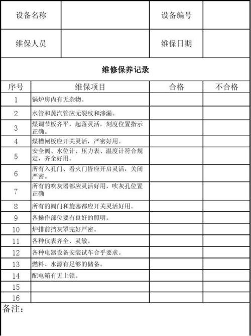 锅炉维修保养记录表