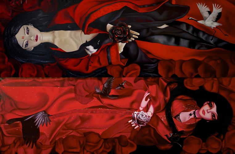 黑玫瑰与白玫瑰|纯艺术|油画|姜涵油画 - 原创作品