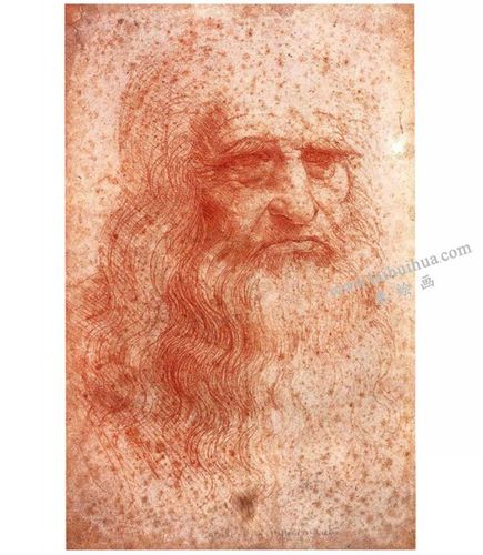 达芬奇《有胡须的男子头像》素描欣赏-来绘画网