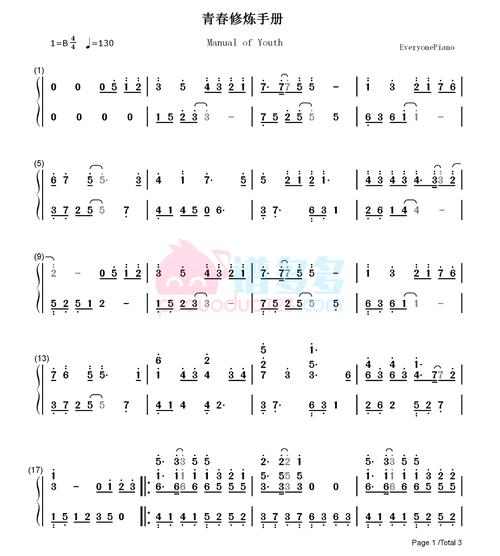 tfboys《青春修炼手册》钢琴双手简谱1