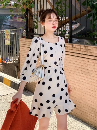 红色波点连衣裙春装2019新款韩版小清新宽松衬衫方领上衣女