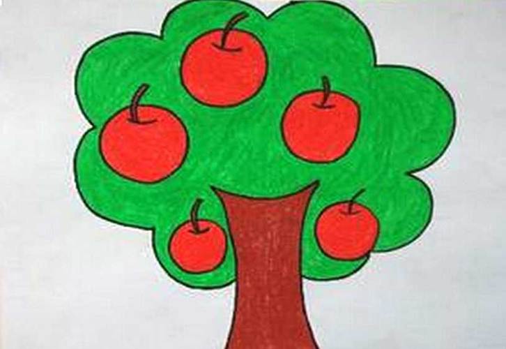 秋天的苹果树儿童画图片