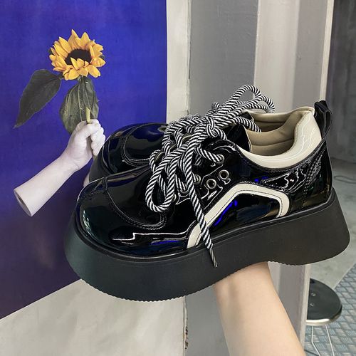 FASHION鞋,sport鞋 fashion囡 复古厚底英伦风单鞋女2021年日系百搭松糕跟大头小皮鞋