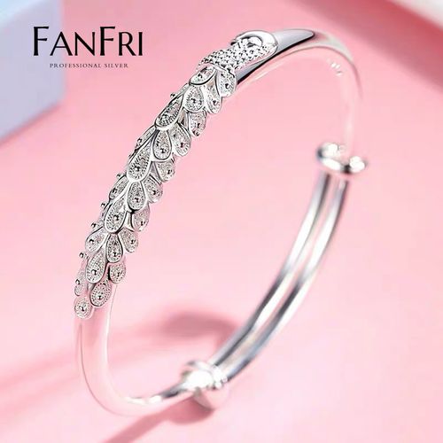 孔雀银手镯女纯银999足银雕花银镯子银饰品古风手饰品
