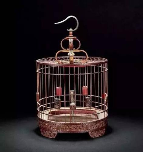 清中期 竹制百灵鸟鸟笼 及牛骨鸟食罐