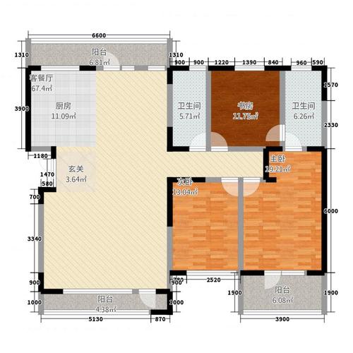 幸福家园3室1厅2卫0厨140.63㎡户型图