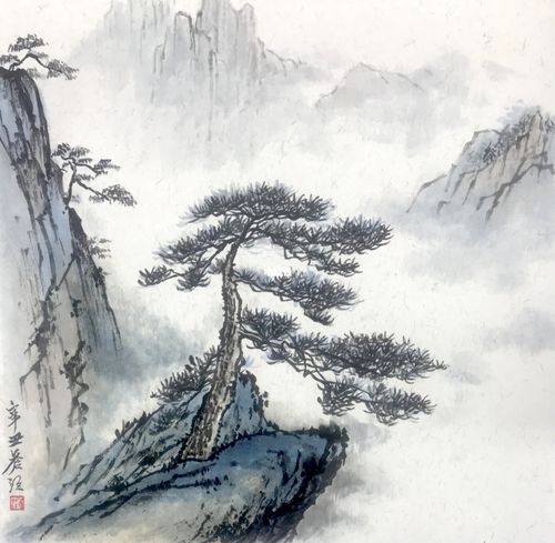 《黄山迎客松》_毛笔_黄山_国画_绘画_文化_绘画