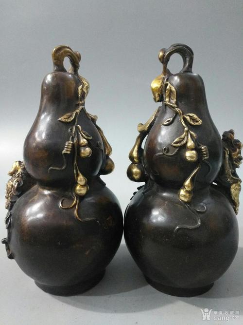 铜鎏金 貔貅金蟾 葫芦一对