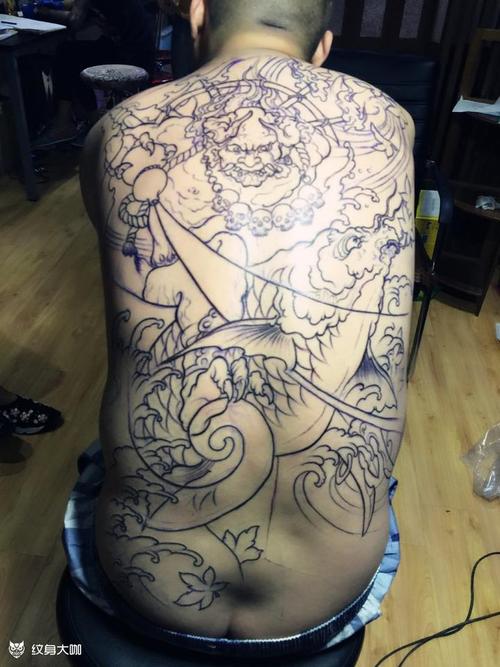 满背阿修罗神线条_纹身图案手稿图片_王天航的纹身作品集