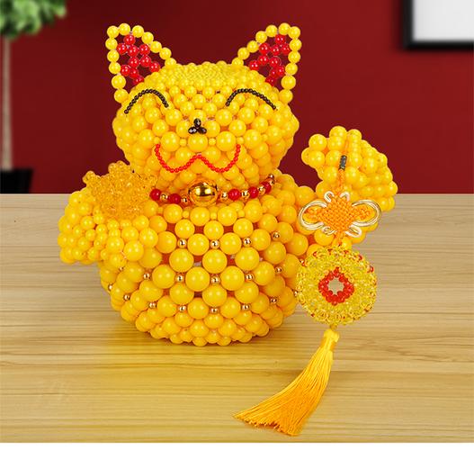 手工串珠招财猫材料包存钱灌饰品编织创意摆件工艺品客厅散珠制作_7折