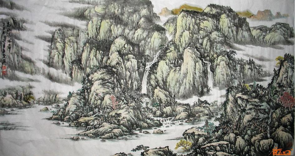 名家 王坚 山水 - 高山流水
