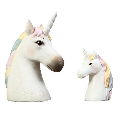 北欧风创意树脂原创工艺品 可爱独角兽马头办公桌面家居礼品摆件