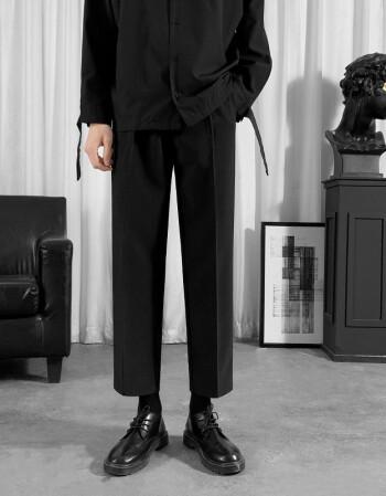 西装裤男直筒宽松垂感阔腿裤韩版潮流长裤黑色休闲裤坠感秋冬季 黑色