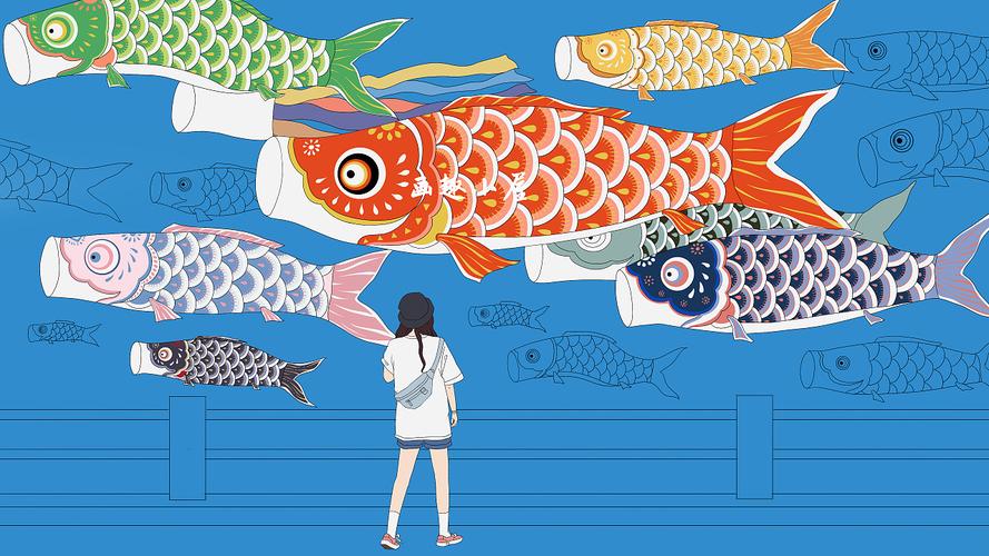 鲤鱼旗人物插画