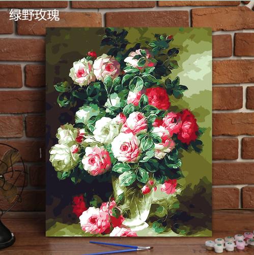 0版正品diy数字油画花卉绿野玫瑰40*50 50*65 60*75cm