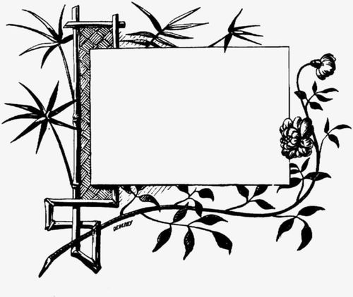 黑白竹子边框留白插图