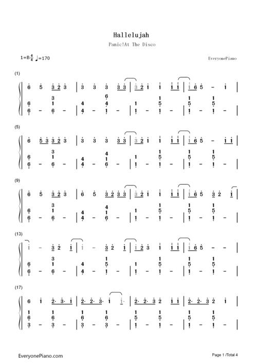 hallelujah-panic! at the disco双手简谱预览1