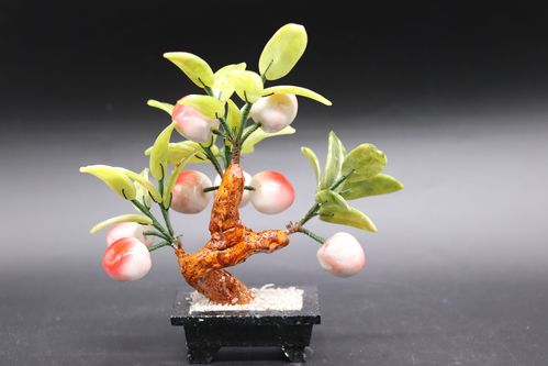 天然玉雕蟠桃工艺品8桃子树盘景玉石盘栽创意家居装饰品寿桃摆件