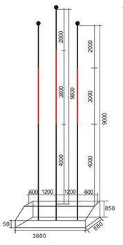 1,现场办公区的设置旗杆,旗杆底座采用长形造型,黑色大理石贴面,印"