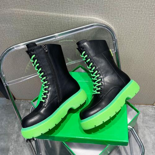 2021bv新款马丁靴女增高厚底中筒靴绿底系带靴子朋克切尔西短靴潮