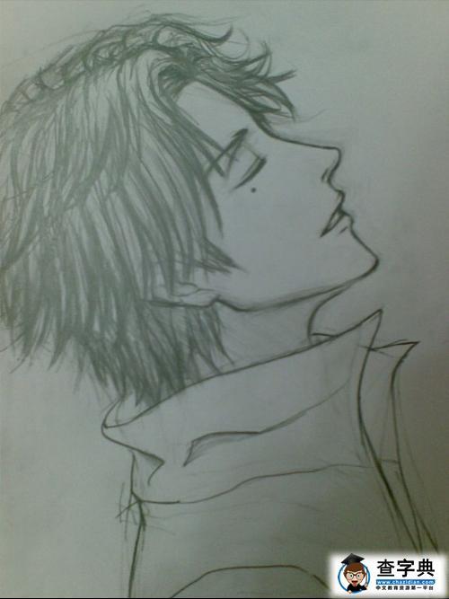铅笔画帅哥漫画素描-沉思的少年