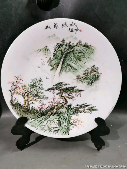 七八十年代纯手绘青绿山水全品底款中国博山