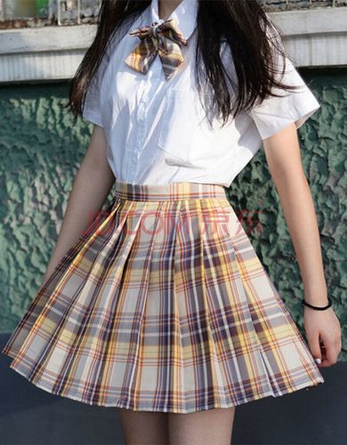 山吹 格裙 衬衣 蝴蝶结 jk>新款学生装女裙子 xl>裙子女夏半身裙新品