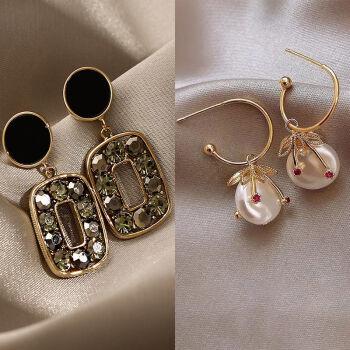 米聆复古港风耳环2021年新款潮感韩国气质耳坠耳钉网红耳饰女气质黑色