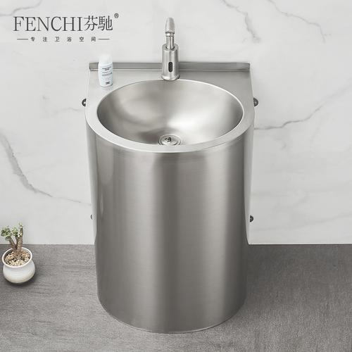 芬驰户外洗手盆304不锈钢立柱盆落地式一体家用室内面盆洗漱台