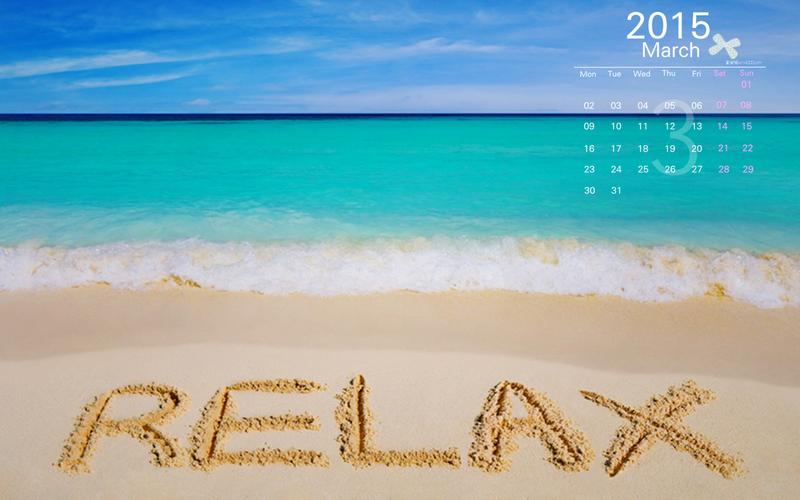 2015年3月日历清凉一夏沙滩小景高清电脑屏保桌面壁纸下载(3)