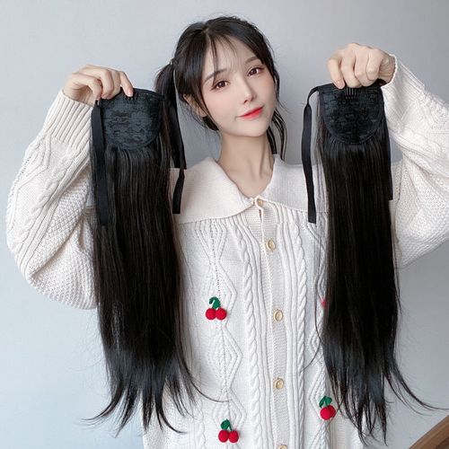 双马尾发少女长直发绑带式日系lolita萝莉jk大波浪卷高辫子软妹