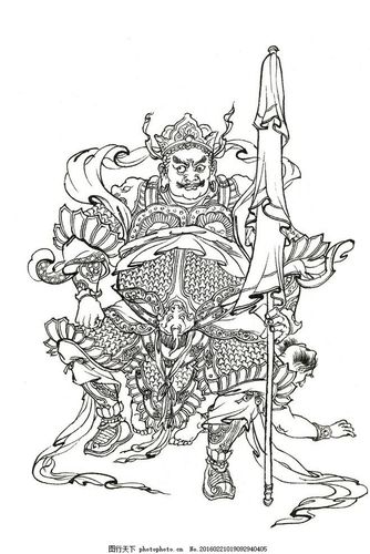 西游记人物白描四大天王北方多闻天王神话人物西游记白描李云中