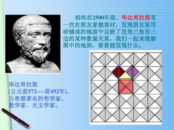 毕达哥拉斯 (公元前572----前492年), 古希腊著名的哲学家, 数学家