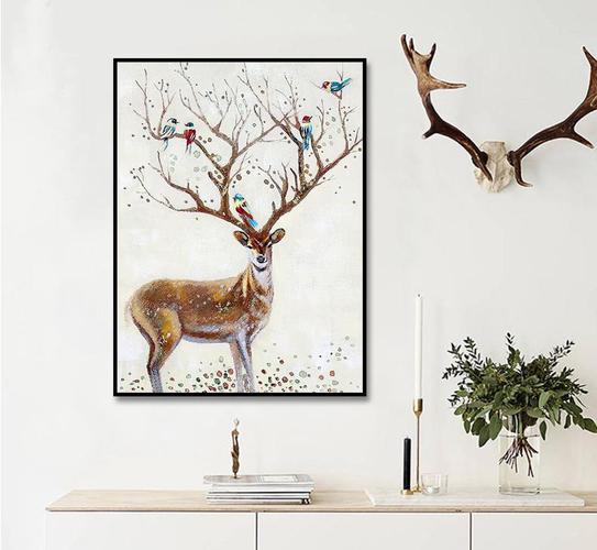 创意北欧装饰画鹿现代简约单副餐厅客厅背景墙壁画玄关挂画