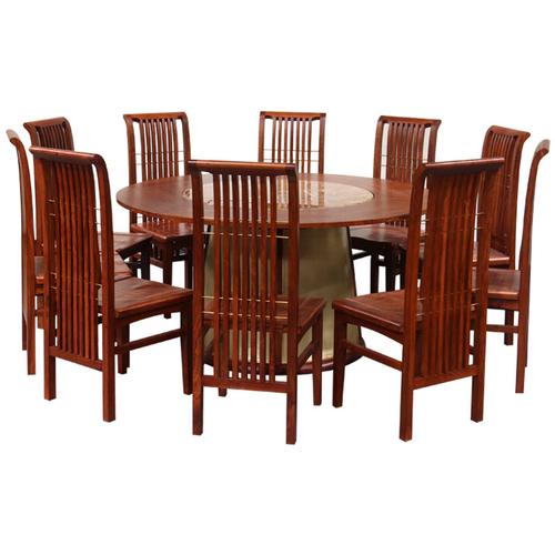 新中式红木阅梨餐桌椅实木刺猬紫檀圆形餐桌家具花梨木餐台铜皮桌