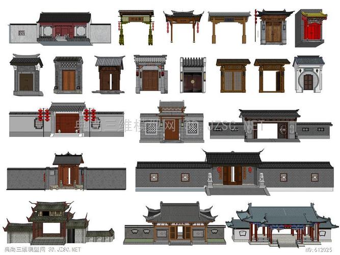 中式门头 大门 院门 景观大门 屋檐 徽派建筑大门su模型