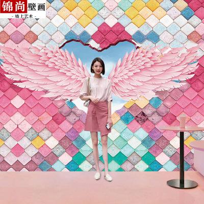 北欧风ins墙纸少女心马卡龙壁纸网红打卡拍照直播背景墙装饰壁