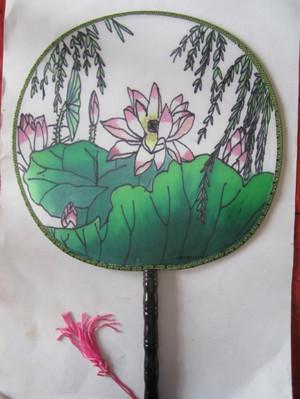 古风团扇简笔画荷花