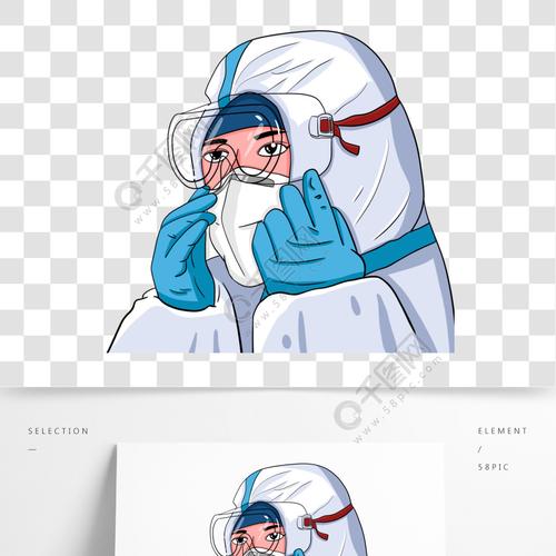 抗疫中穿防护服的医护人员原创手绘卡通元素