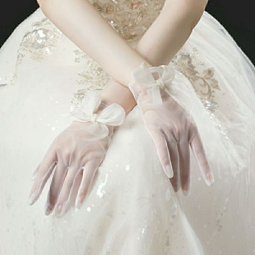 白手套复古网纱蝴蝶结婚纱手套新娘礼服结婚新娘手套