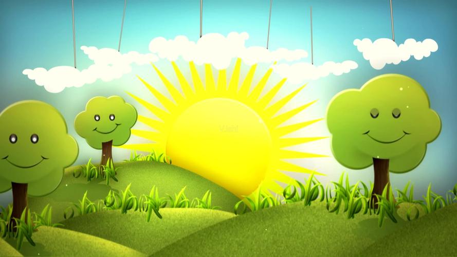 卡通太阳森林树林