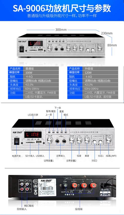 先科sa-9008功放机家用蓝牙功放器专业音响分区定阻定