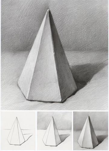 素描几何体六棱锥画法及绘画步骤
