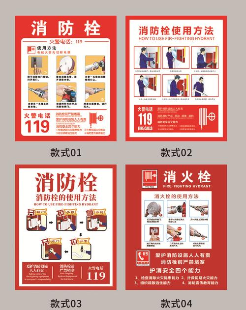 消防栓灭火器使用方法消防栓使用贴画消防标志消防牌消防警示牌