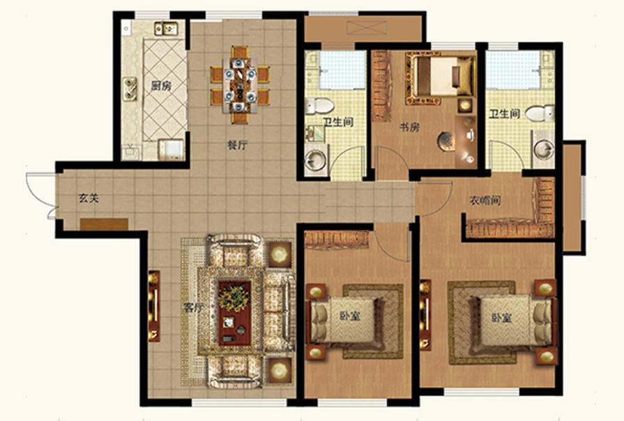 天津全运村小区145平米现代中式风格装修案例